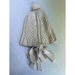 Kuna 100% Baby Alpaca Womens Hat Cream Cable Knit Ties Soft Cozy